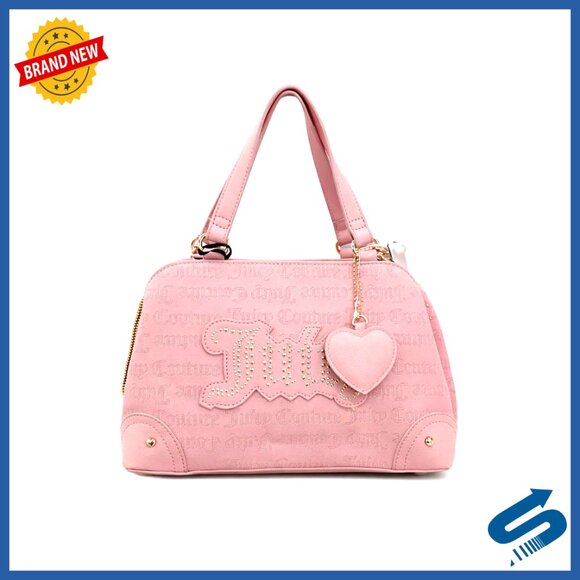 Structured Satchel with Studded Logo Heart Charm Top Zip Closure